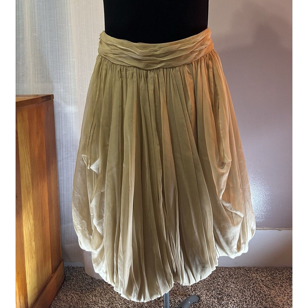 Vtg Ralph Lauren 100% Silk Nude Taupe Pleated Bubble Skirt Sz 8 Fairy Ballet